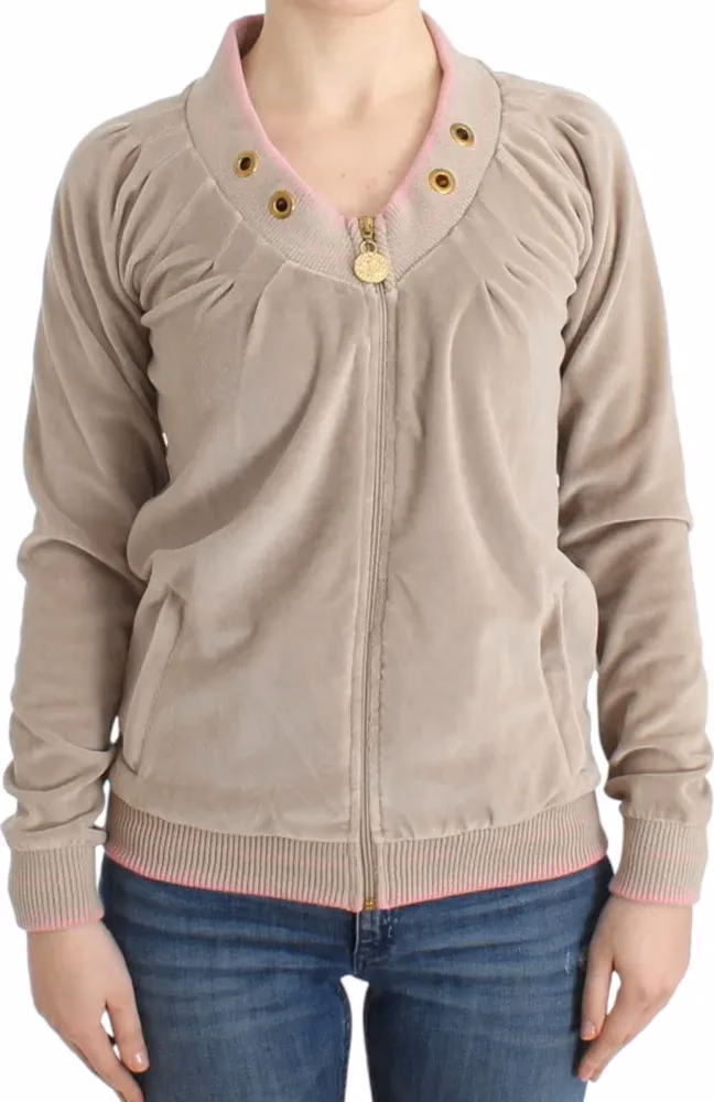 Cavalli Beige velvet zipup sweater