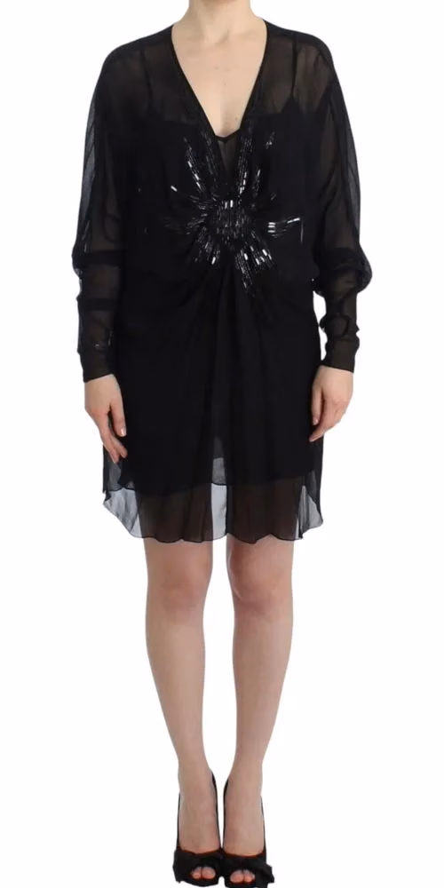 Cavalli Black long sleeve silk dress