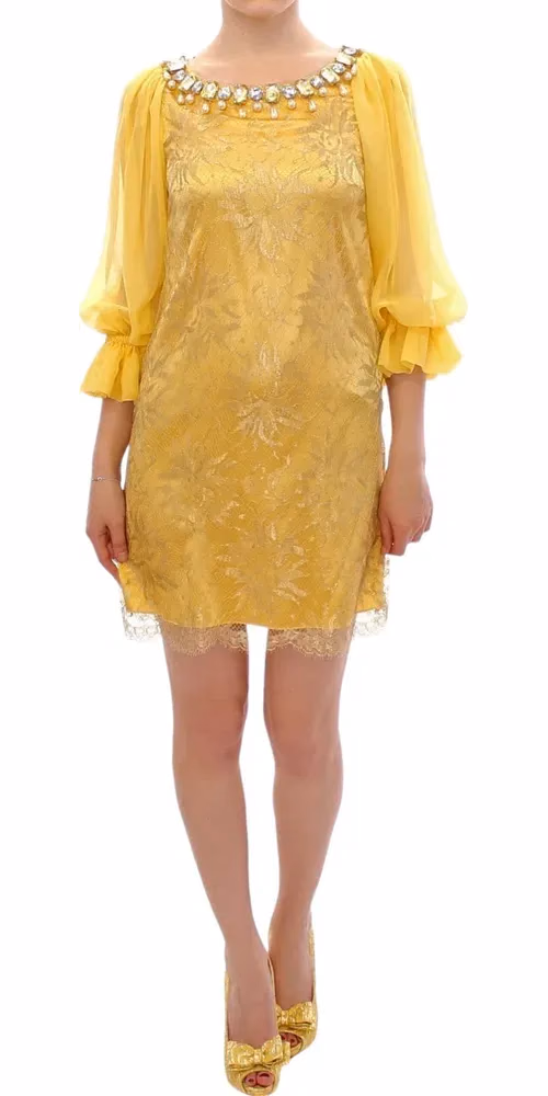 Dolce & Gabbana Yellow lace crystal mini dress