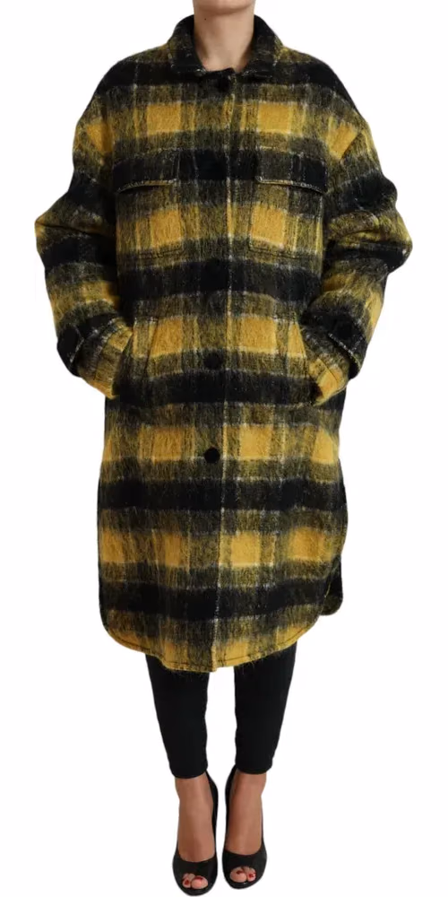 Dolce & Gabbana Yellow Plaid Long Sleeve Casual Coat Jacket