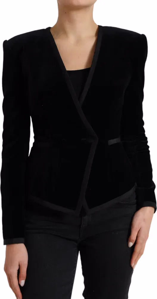 Dolce & Gabbana Black Velvet Cotton Double Breasted Jacket