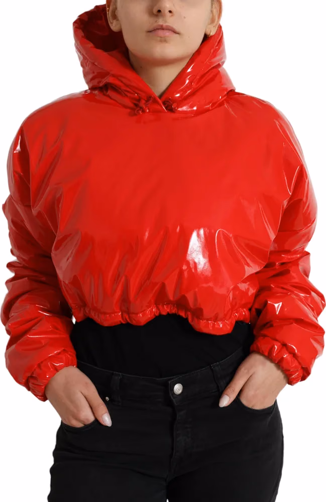 Dolce & Gabbana Shiny Red Hooded Cropped Short Coat Jacket