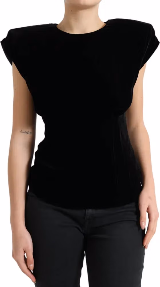 Dolce & Gabbana Black Velvet Fitted Padded Shoulder Blouse Top