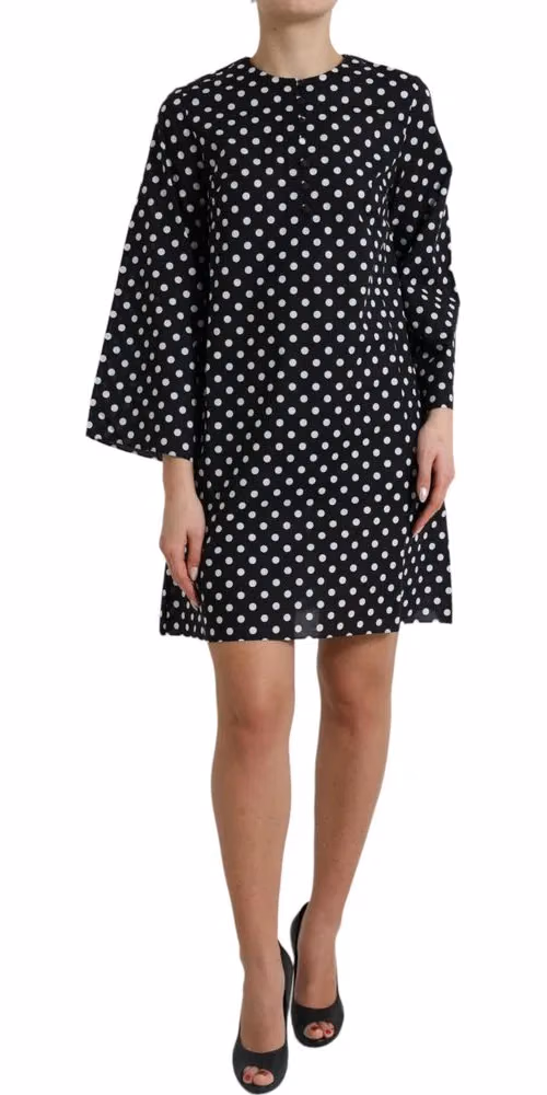 Dolce & Gabbana Black White Polka Dot Nylon Shift Mini Dress
