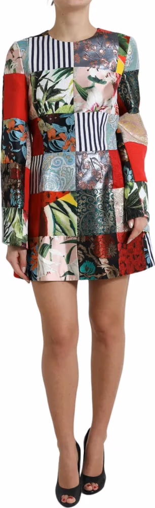 Dolce & Gabbana Multicolor Floral Patchwork Shift Mini Dress