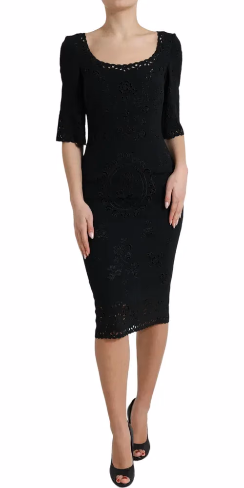 Dolce & Gabbana Black Floral Lace Viscose Bodycon Midi Dress