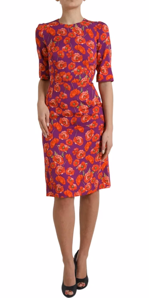 Dolce & Gabbana Multicolor Floral Poppy Print Sheath Dress