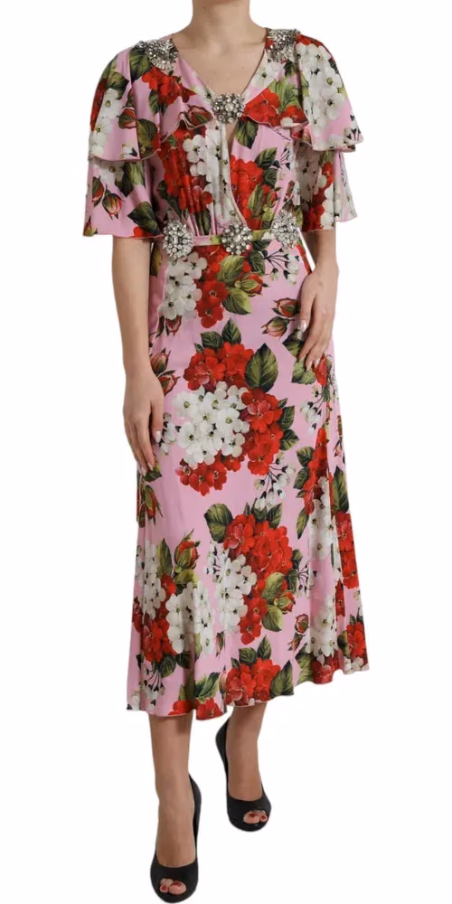Dolce & Gabbana Multicolor Floral Crystal Embellished A-line Dress