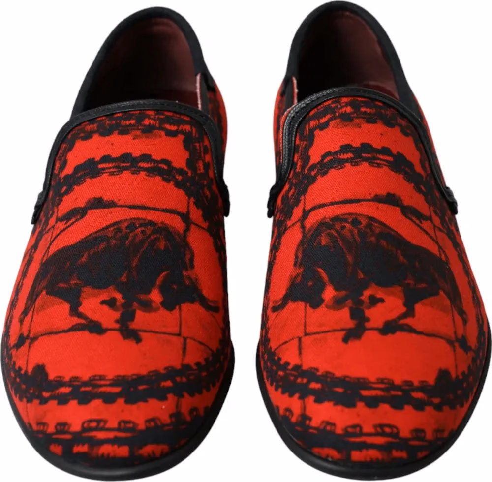 Dolce & Gabbana Red Black Torero Loafers Slippers Men Shoes