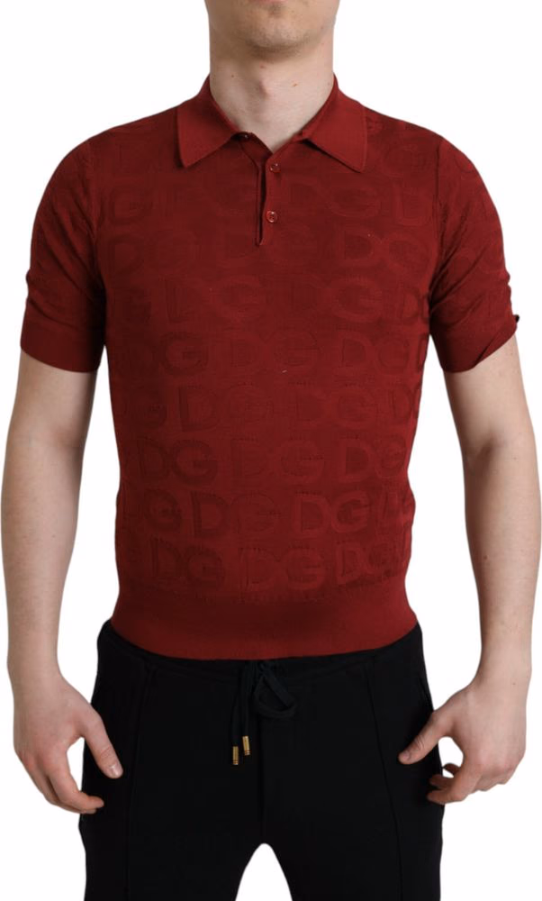 Dolce & Gabbana Maroon Collared Short Sleeve Silk T-shirt