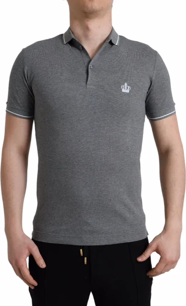 Dolce & Gabbana Gray Collared Short Sleeve Crown T-shirt