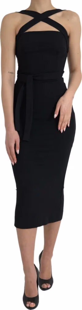 Dolce & Gabbana Black Sheath Halter Sleeveless Midi Dress