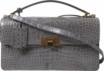Gray Exotic Leather Medium Shoulder Hand Purse Bag