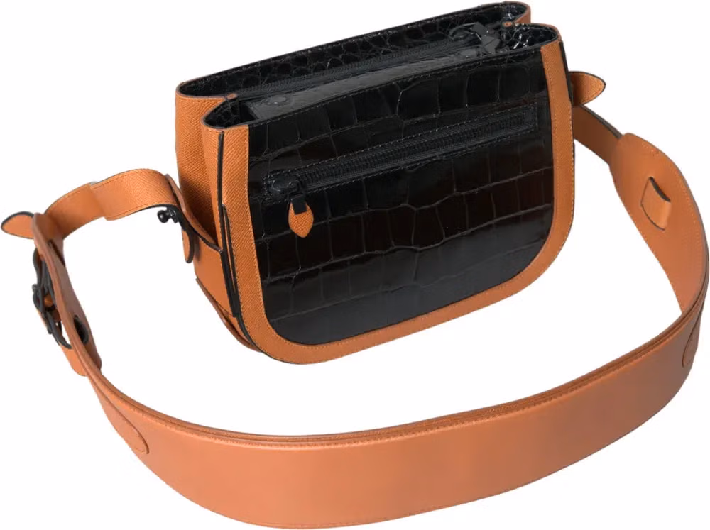 Balenciaga Black Brown Exotic Skin Leather Shoulder Camera Purse Bag