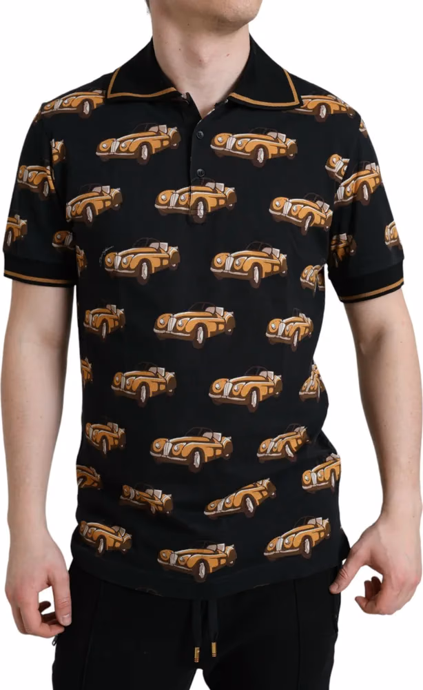 Dolce & Gabbana Black Car Print Short Sleeve Polo T-shirt