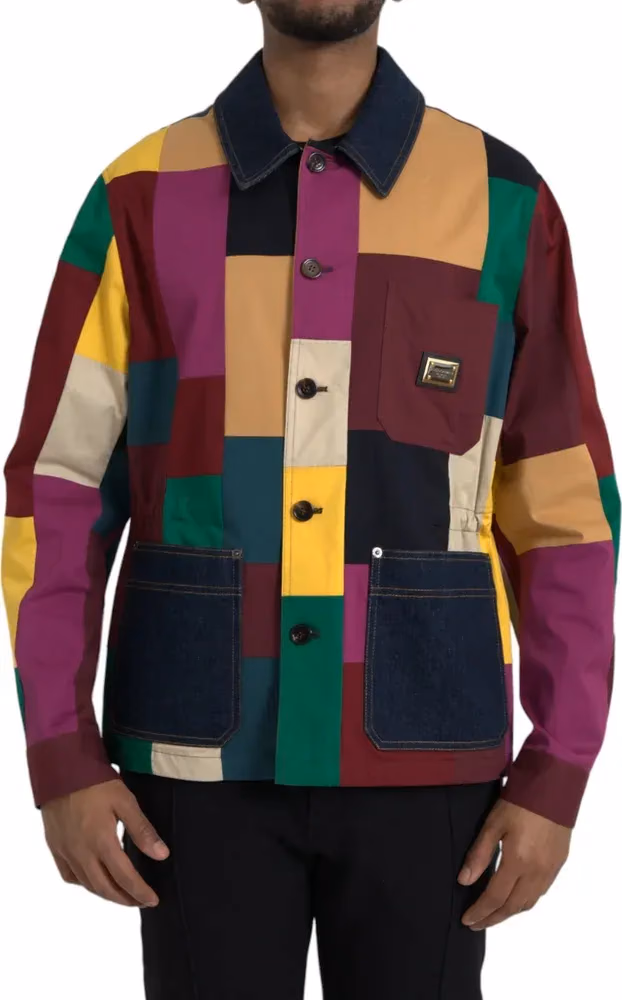 Dolce & Gabbana Multicolor Patchwork Cotton Collared Jacket