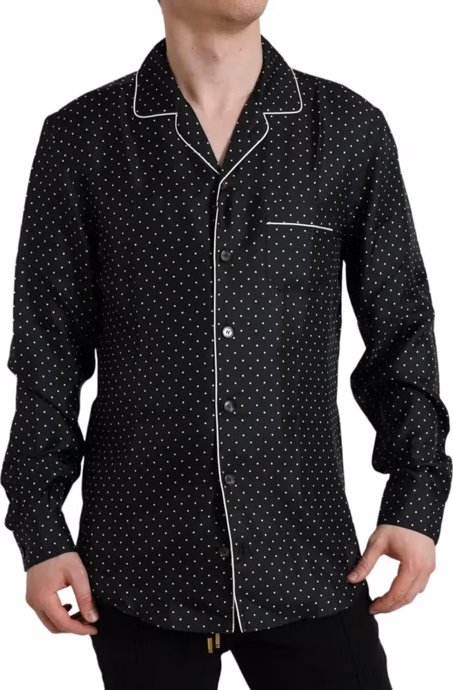 Dolce & Gabbana Black Polka Dot Silk Long Sleeve Shirt