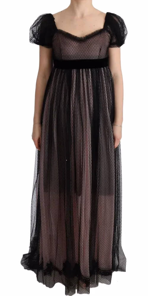 Dolce & Gabbana Black Pink Silk Long Shift Dress