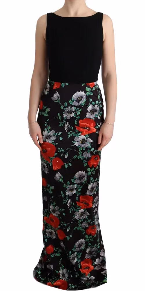 Dolce & Gabbana Multicolor Floral Print Stretch Sheath Long Dress