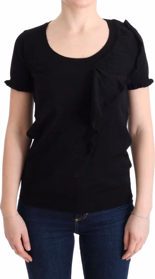 MARGHI LO' Black 100% Lana Wool Top Blouse T-shirt