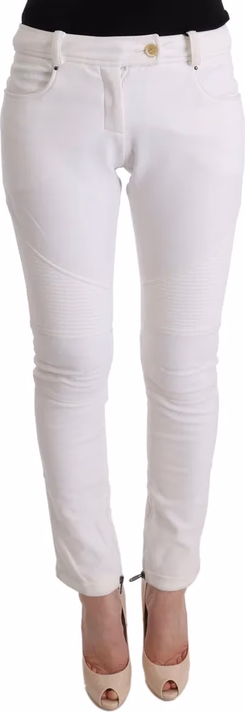 Ermanno Scervino White Cotton Slim Fit Casual Pants
