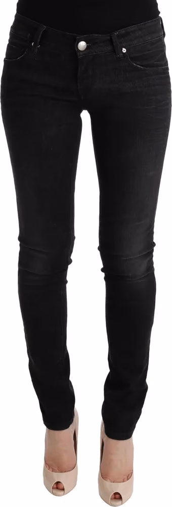 Acht Black Denim Cotton Bottoms Slim Fit Jeans