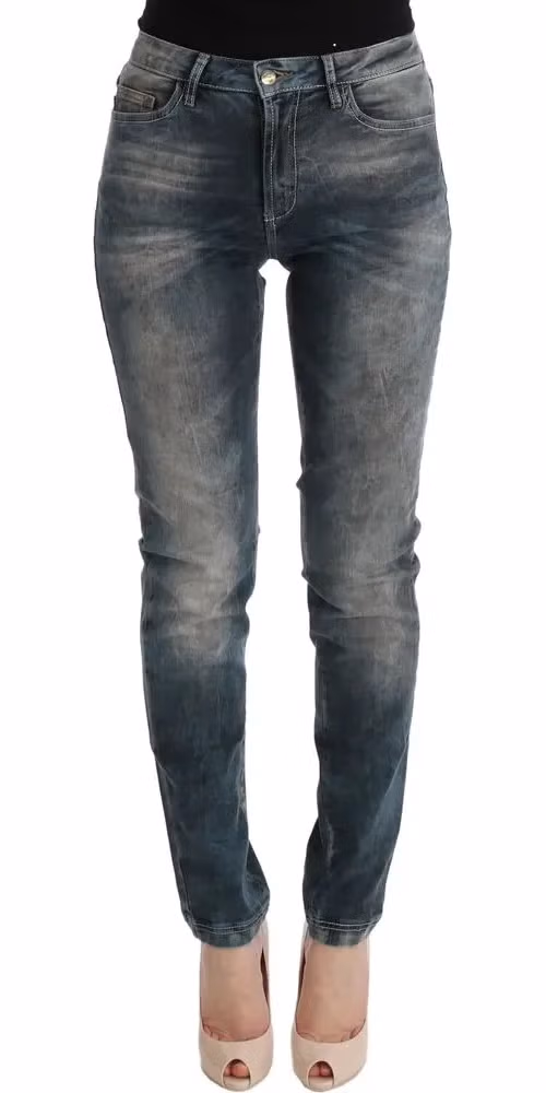 Cavalli Blue Wash Cotton Blend Slim Fit Jeans