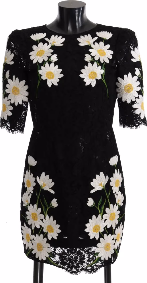 Dolce & Gabbana Black Floral Lace Chamomile Sicily Dress