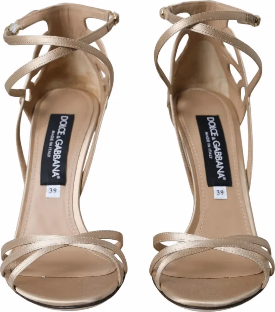 Dolce & Gabbana Beige Leather Strappy Heels Sandals Shoes