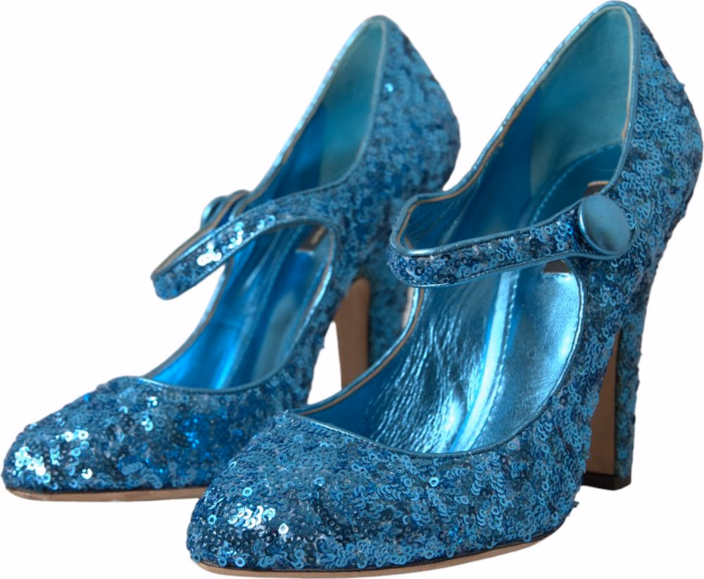 Dolce & Gabbana Blue Sequin Mary Jane Pumps High Heels Shoes