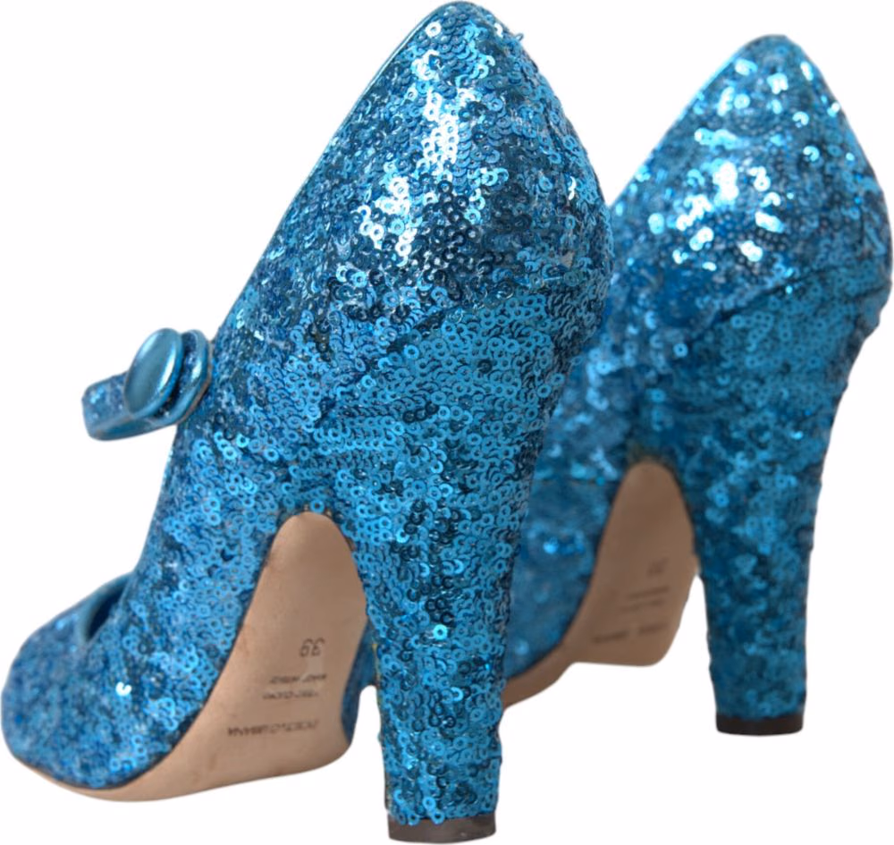 Dolce & Gabbana Blue Sequin Mary Jane Pumps High Heels Shoes