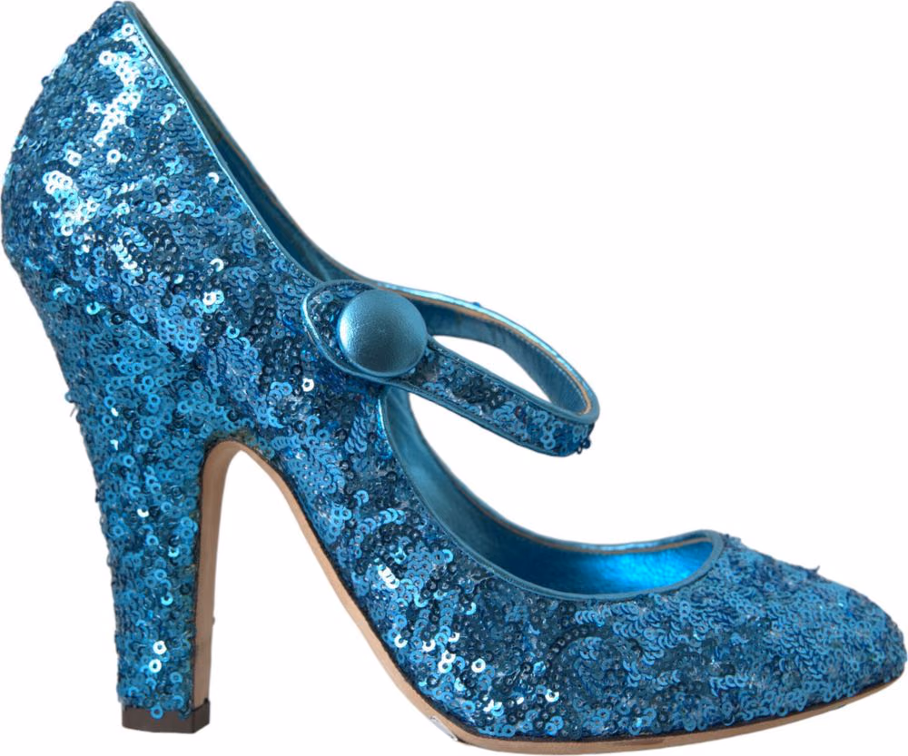 Dolce & Gabbana Blue Sequin Mary Jane Pumps High Heels Shoes
