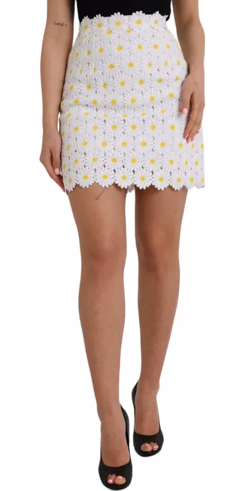 Dolce & Gabbana White Floral A-line Mini Skirt
