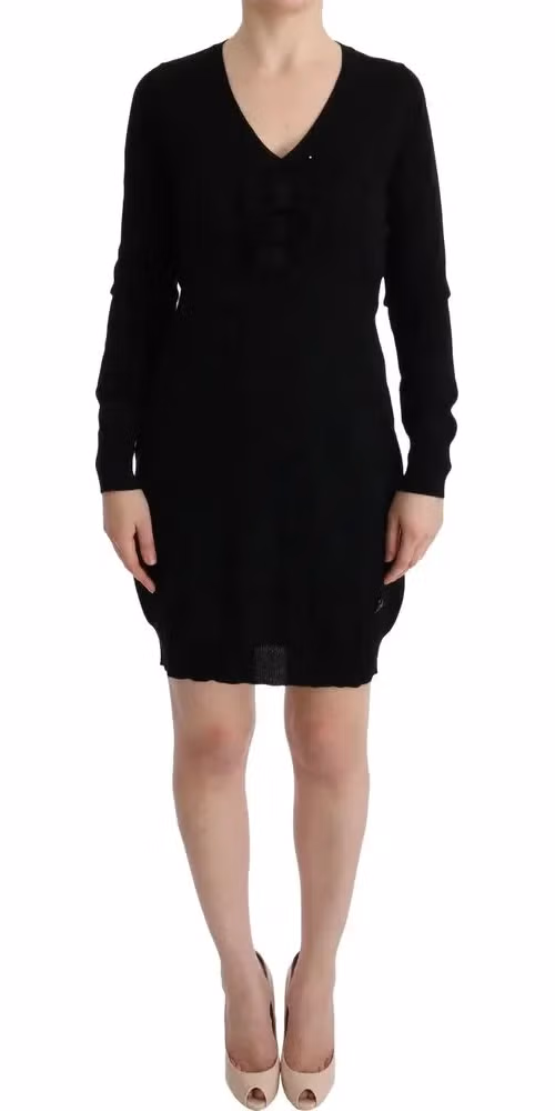 MARGHI LO' Black Wool Long Sleeve Shift Dress