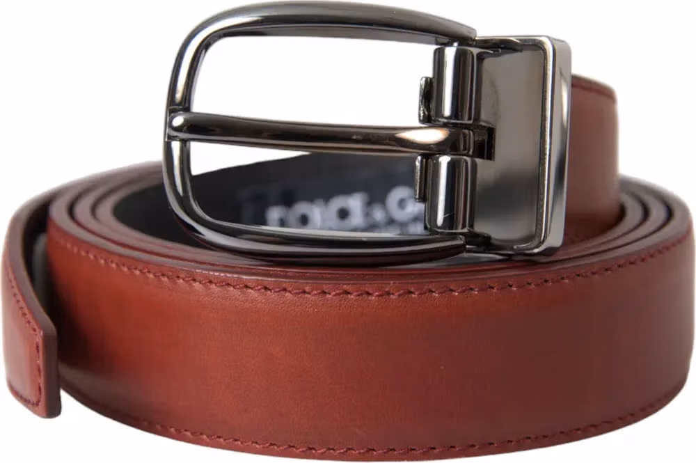 Dolce & Gabbana Brown Leather Silver Metal Buckle Belt Men