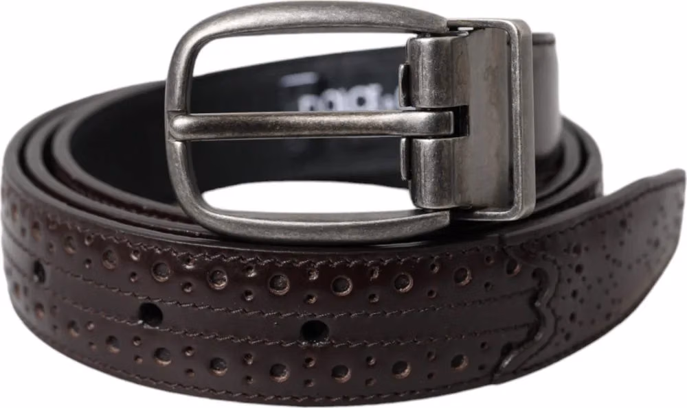 Dolce & Gabbana Dark Brown Perforated Leather Metal Buckle Belt Men