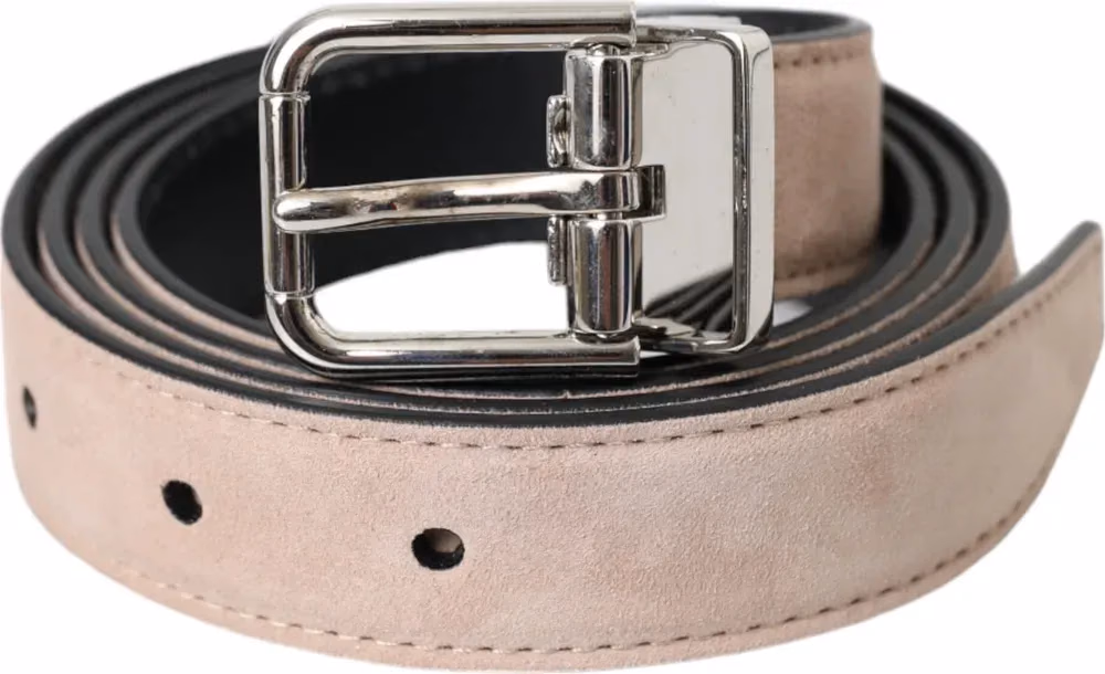 Dolce & Gabbana Beige Suede Leather Silver Buckle Belt Men