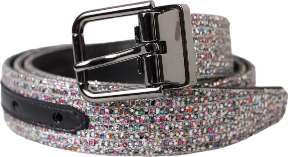 Dolce & Gabbana Multicolor Embellished Silver Metal Buckle Belt
