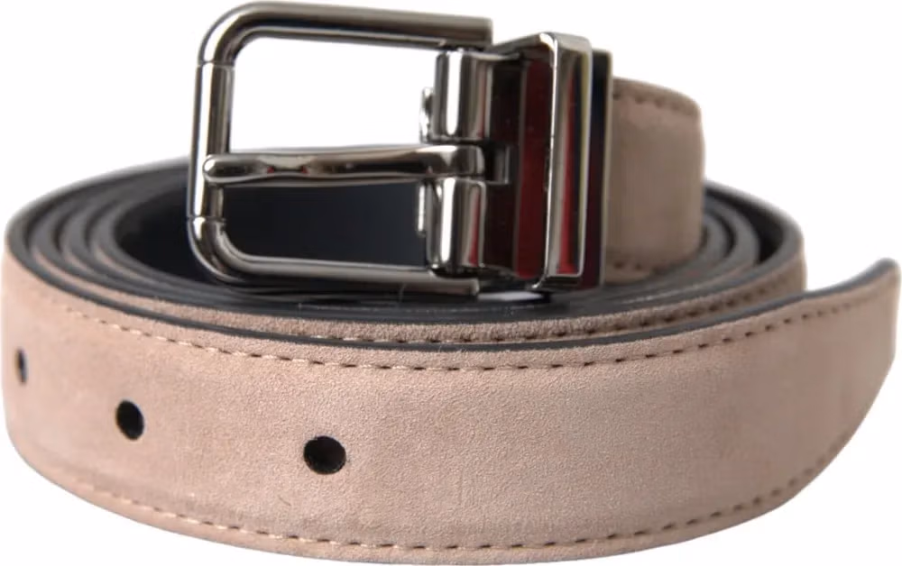 Dolce & Gabbana Beige Suede Leather Silver Buckle Belt Men