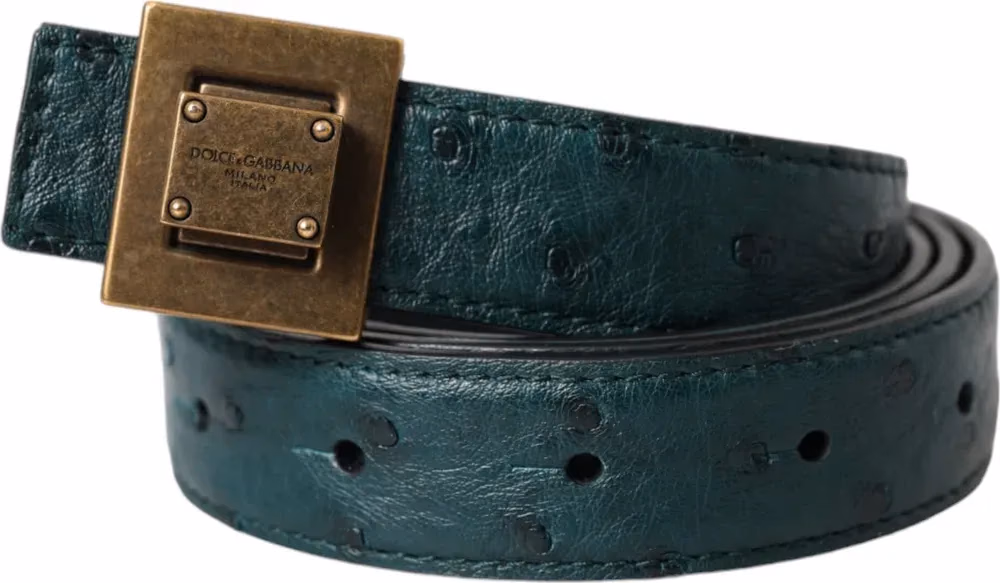 Dolce & Gabbana Dark Green Leather Square Metal Buckle Belt