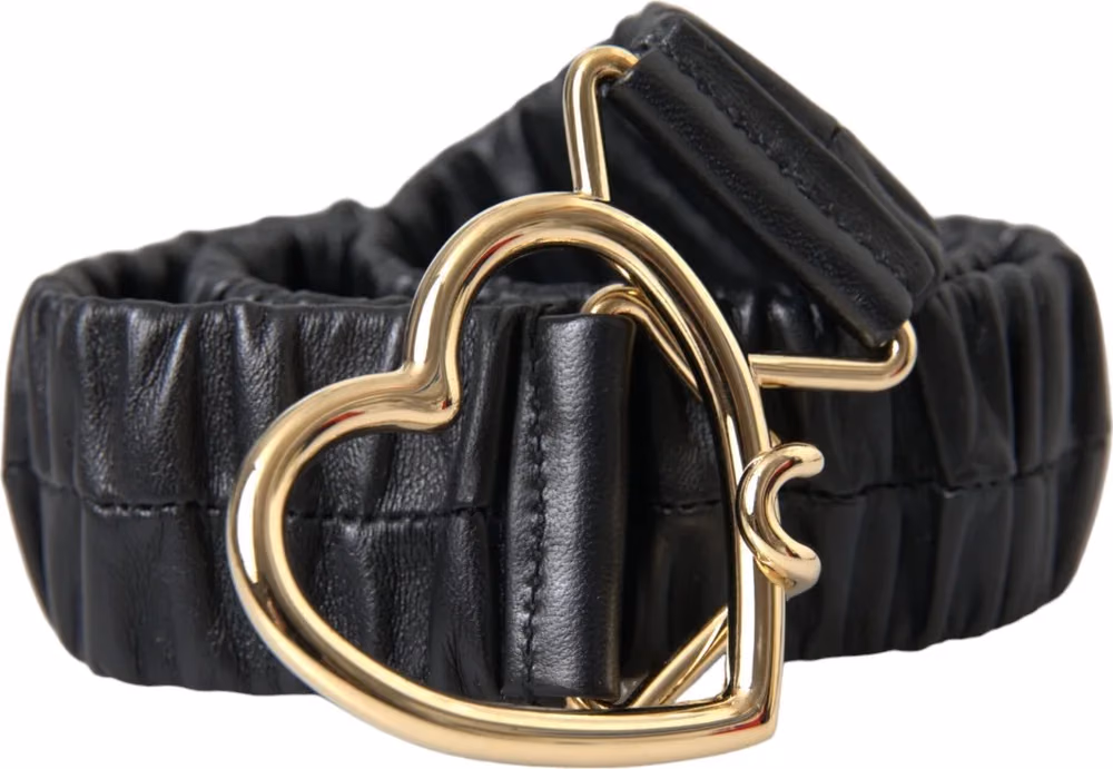 Dolce & Gabbana Black Leather Gold Heart Metal Buckle Belt