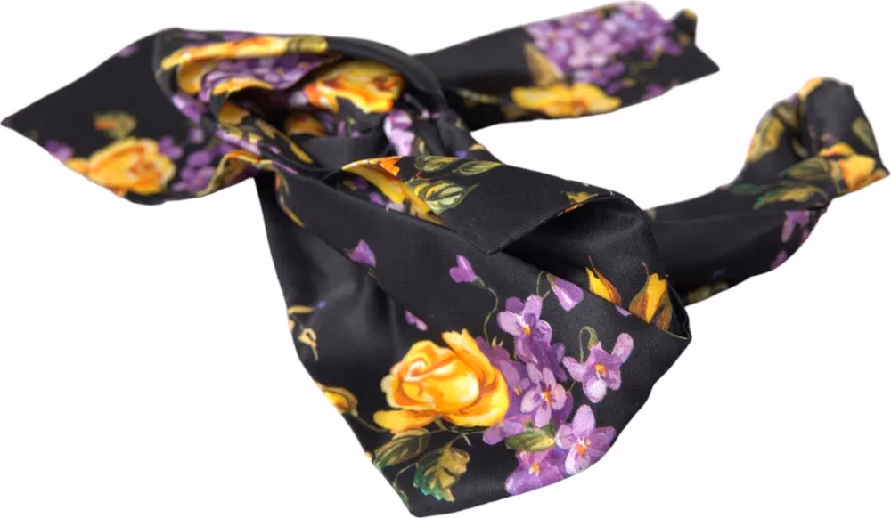 Dolce & Gabbana Black Floral Applique Silk Women Headband Diadem