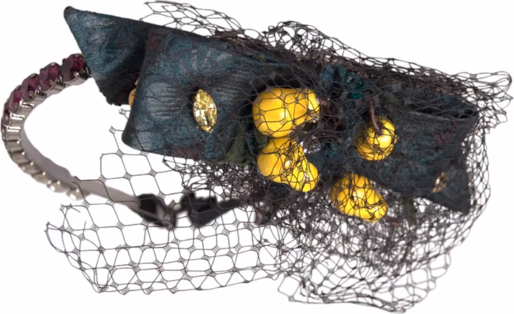 Dolce & Gabbana Black Lemons Sicily Purple Crystal Net Headband Diadem