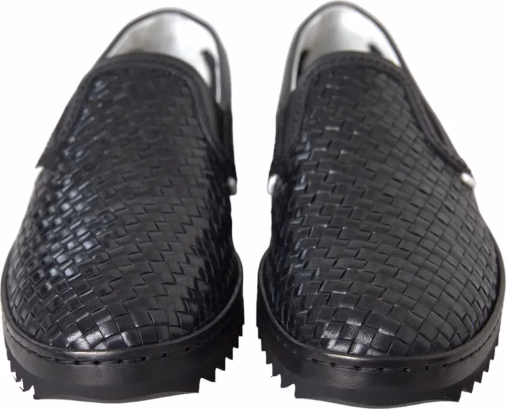 Dolce & Gabbana Black Woven Buffalo Leather Men Loafers Shoes