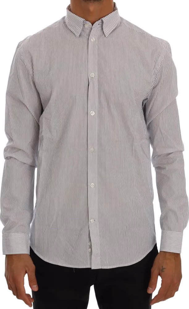 Frankie Morello White Blue Striped Casual Cotton Regular Fit Shirt