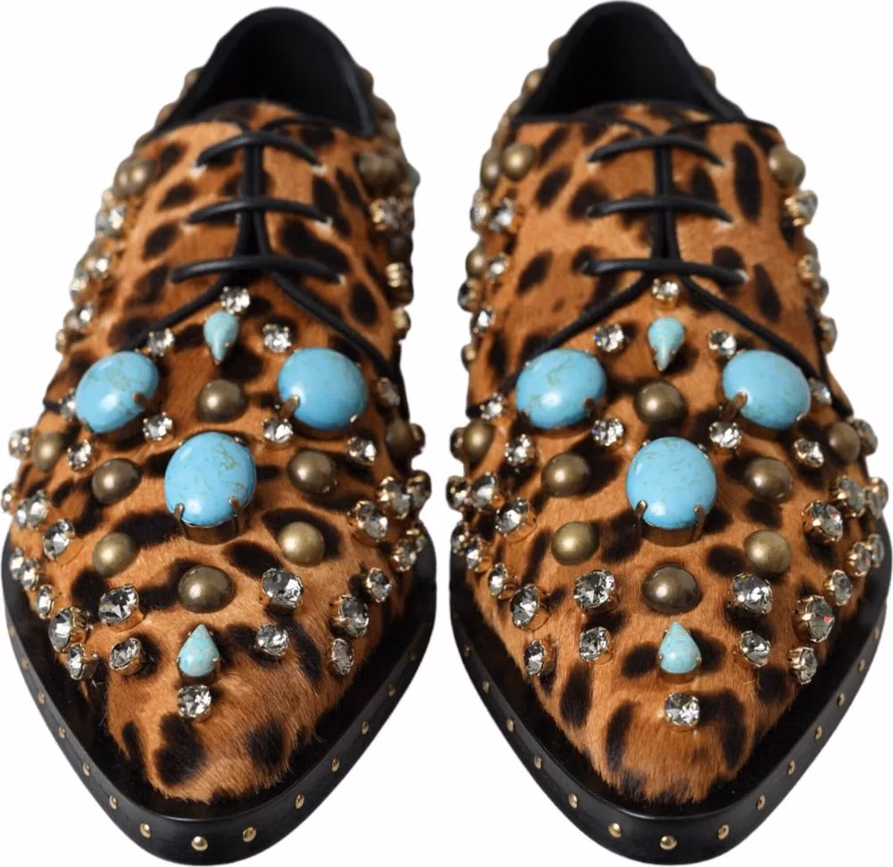 Dolce & Gabbana Brown Leopard Hair Crystal Dress Broque Shoes