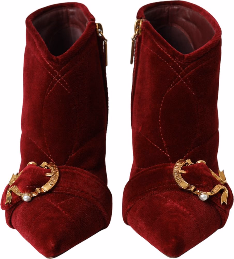 Dolce & Gabbana Dark Red Velvet Devotion Buckle Boots Shoes