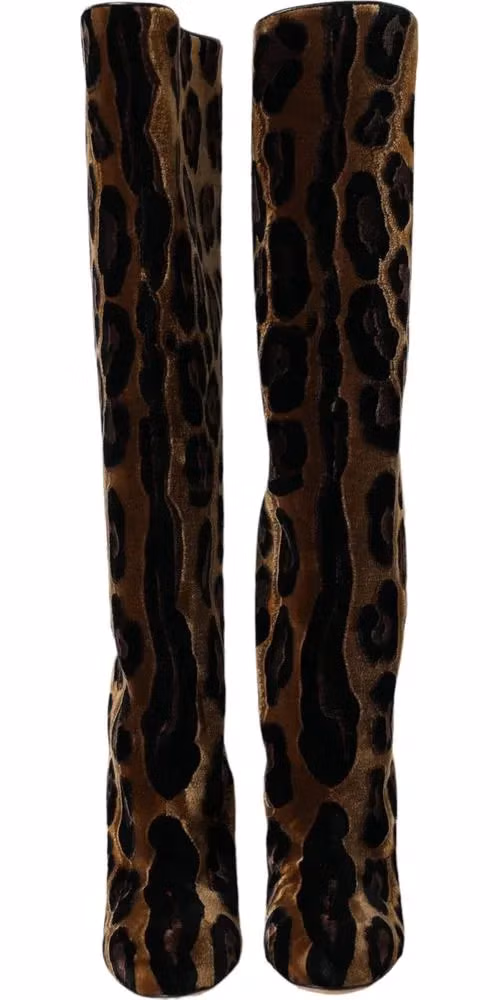 Dolce & Gabbana Brown Giraffe Velvet Leather Boots Shoes