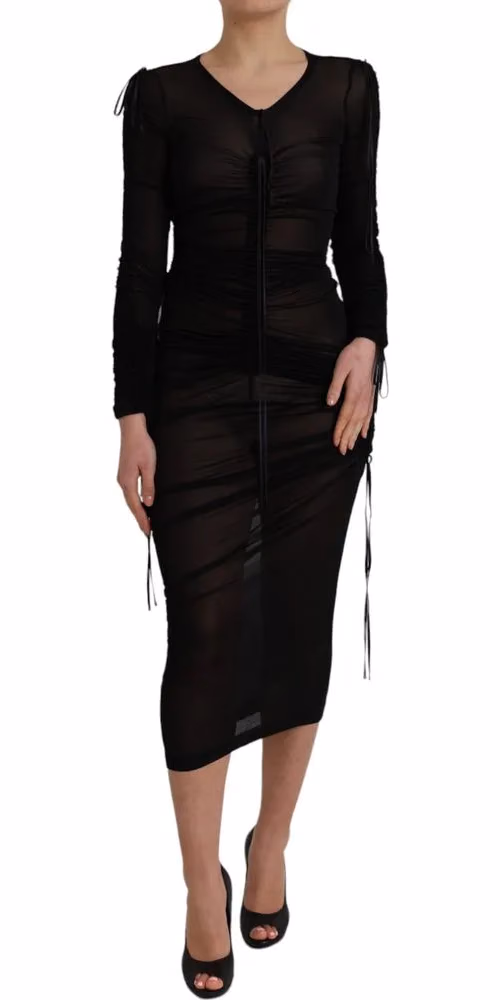 Dolce & Gabbana Black Sheer Bodycon Sheath Midi Dress