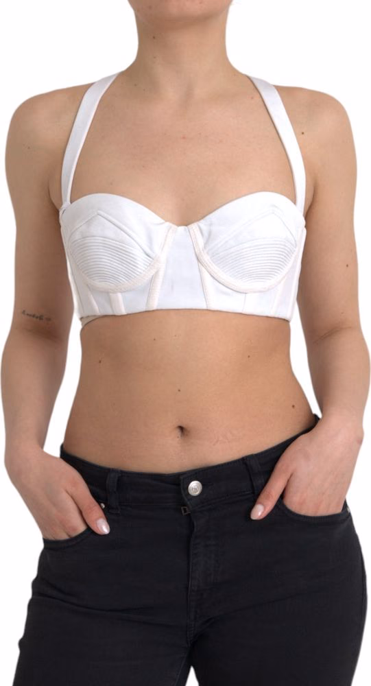 Versace White Viscose Bustier Sleeveless Cropped Top